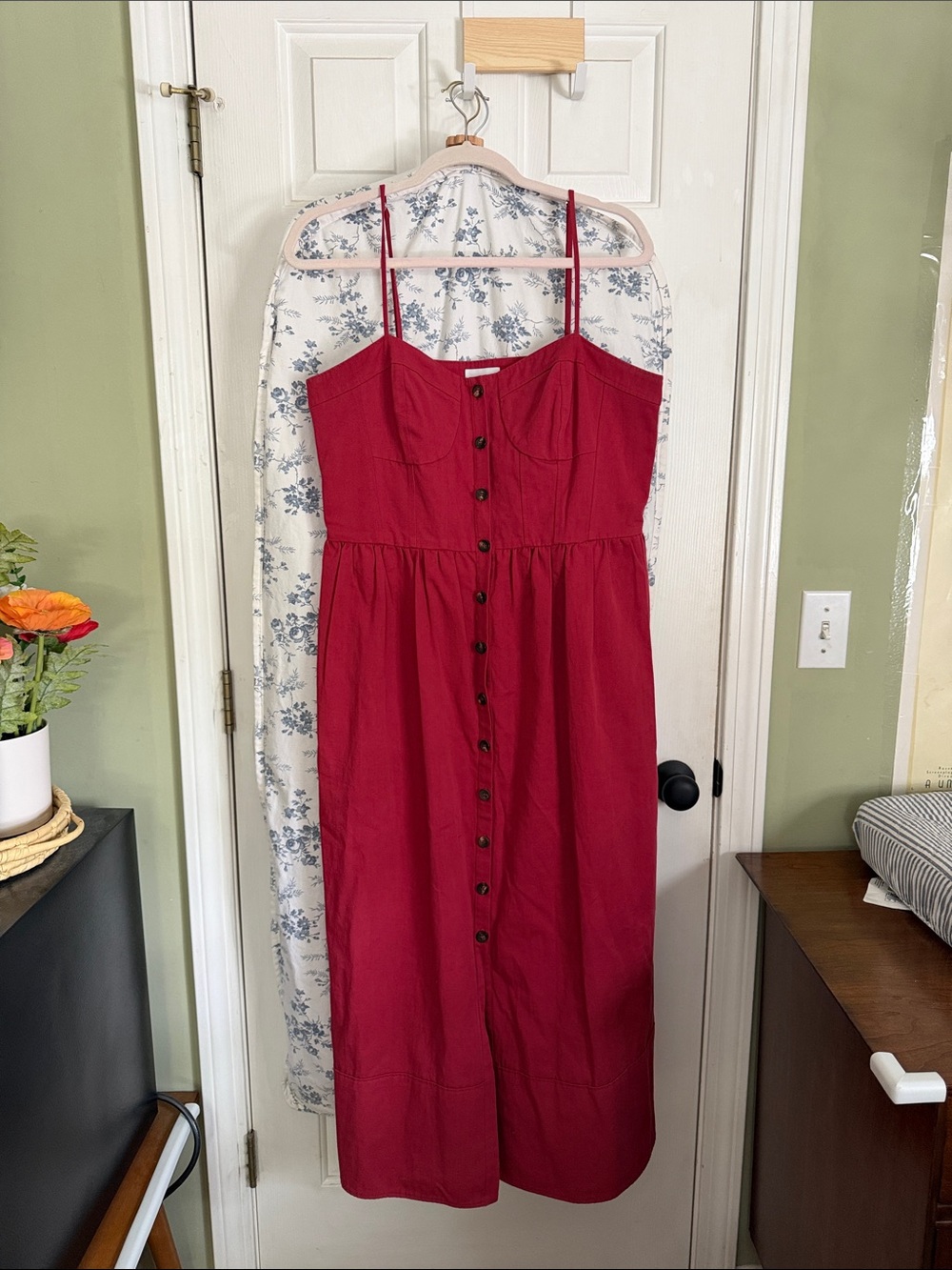 Spaghetti-Strap Midi Dress in Rich Red